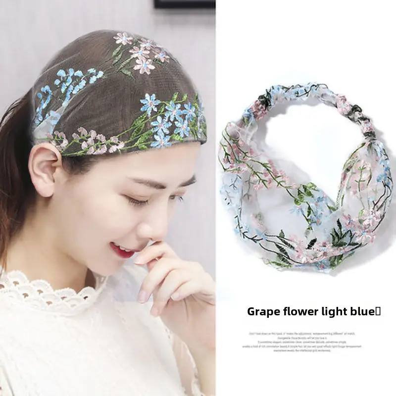 Lace Mesh Flower Headband for Women White Hair Towel
