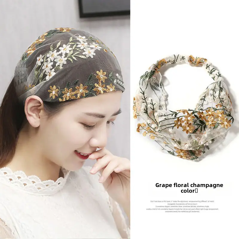 Lace Mesh Flower Headband for Women White Hair Towel