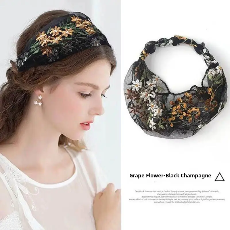 Lace Mesh Flower Headband for Women White Hair Towel