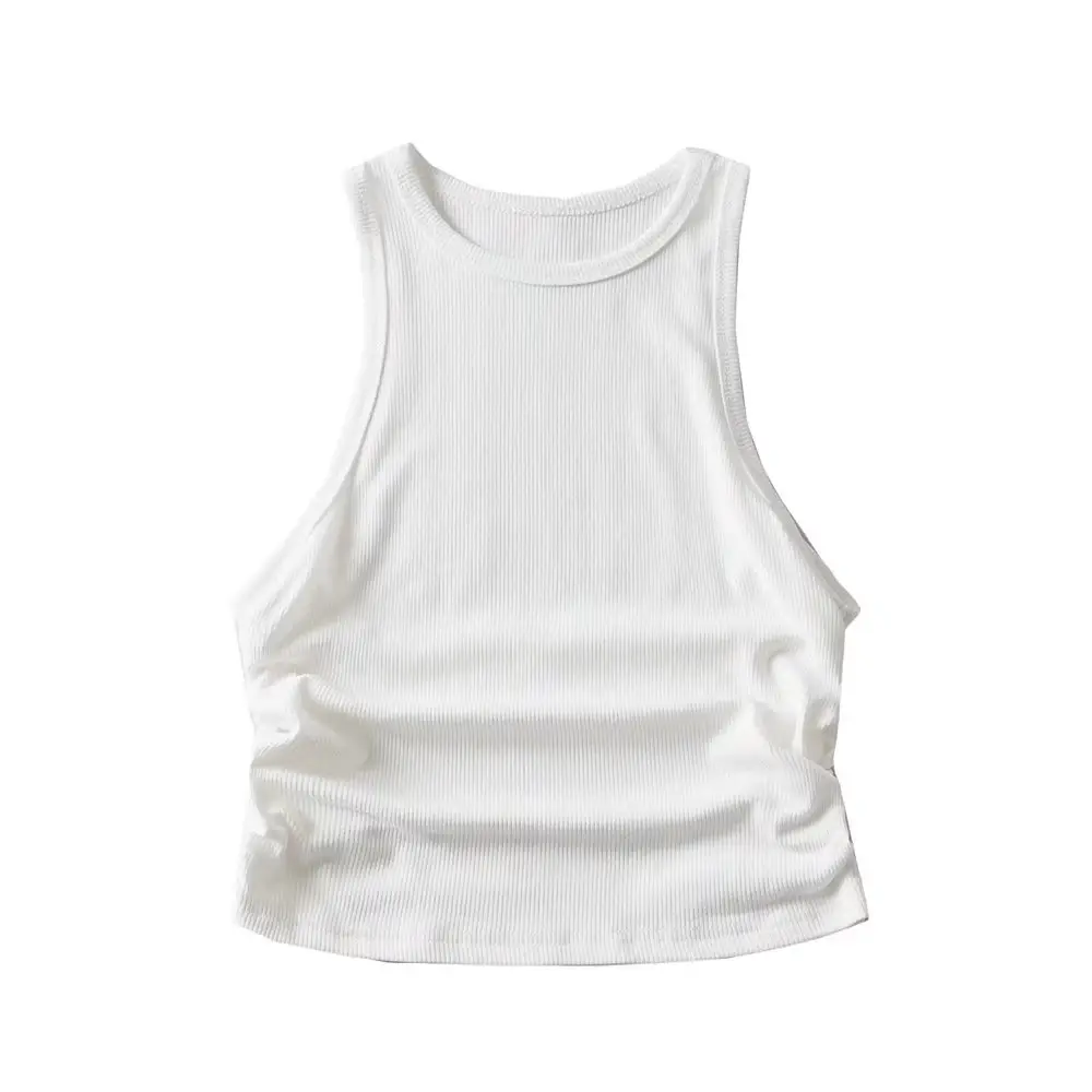 Gray Pleated Women's Vest with Round Neck
