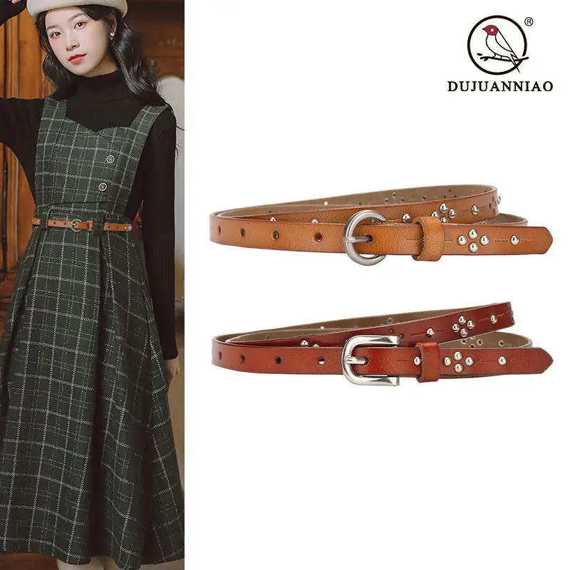 Women's Light Gray Rivet Belt All-Match Fashion - Image 7