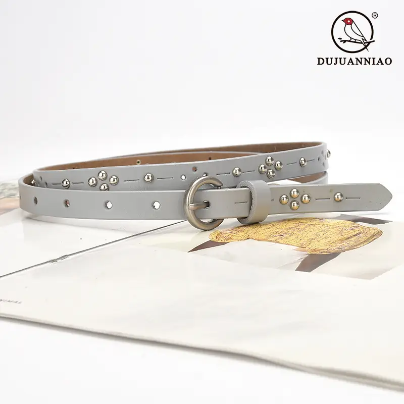 Women's Light Gray Rivet Belt All-Match Fashion - Image 8