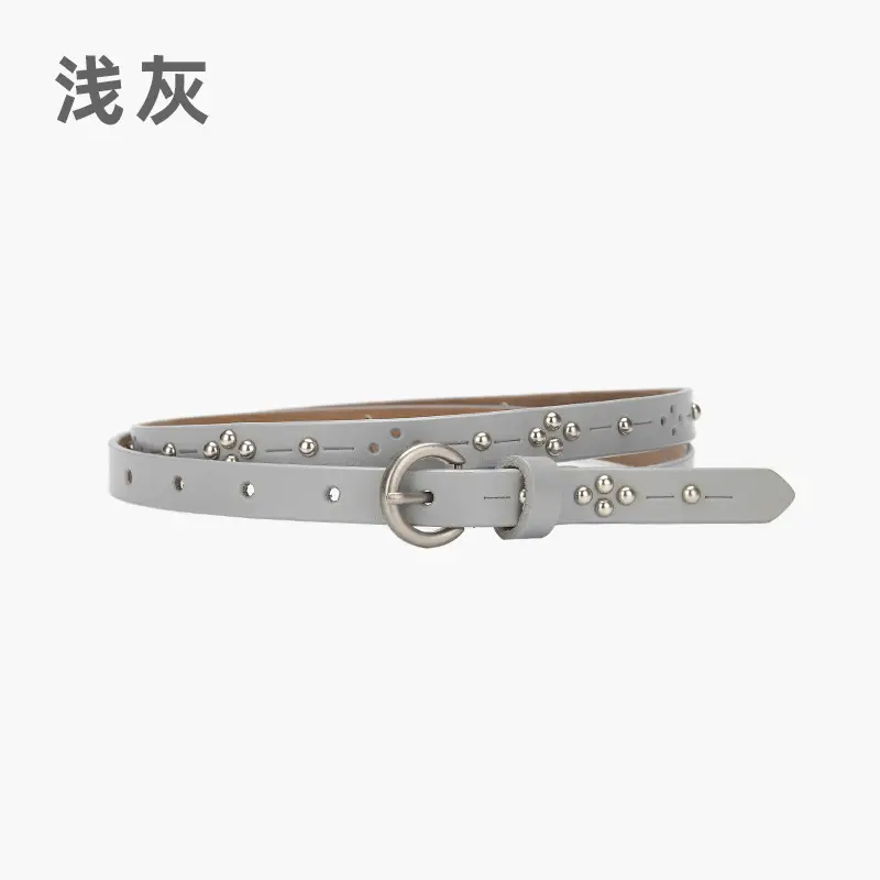Women's Light Gray Rivet Belt All-Match Fashion - Image 4