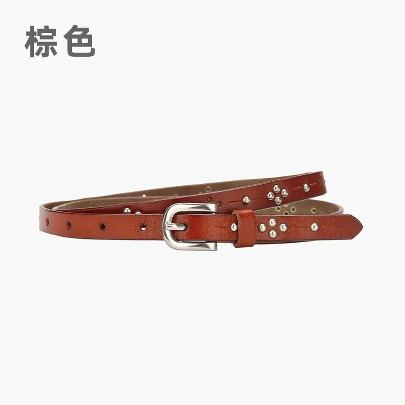 Women's Light Gray Rivet Belt All-Match Fashion - Image 6