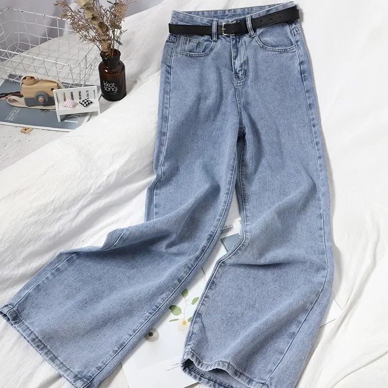 Women Jeans Light Blue Wide Leg High Waist 2022 - Image 2