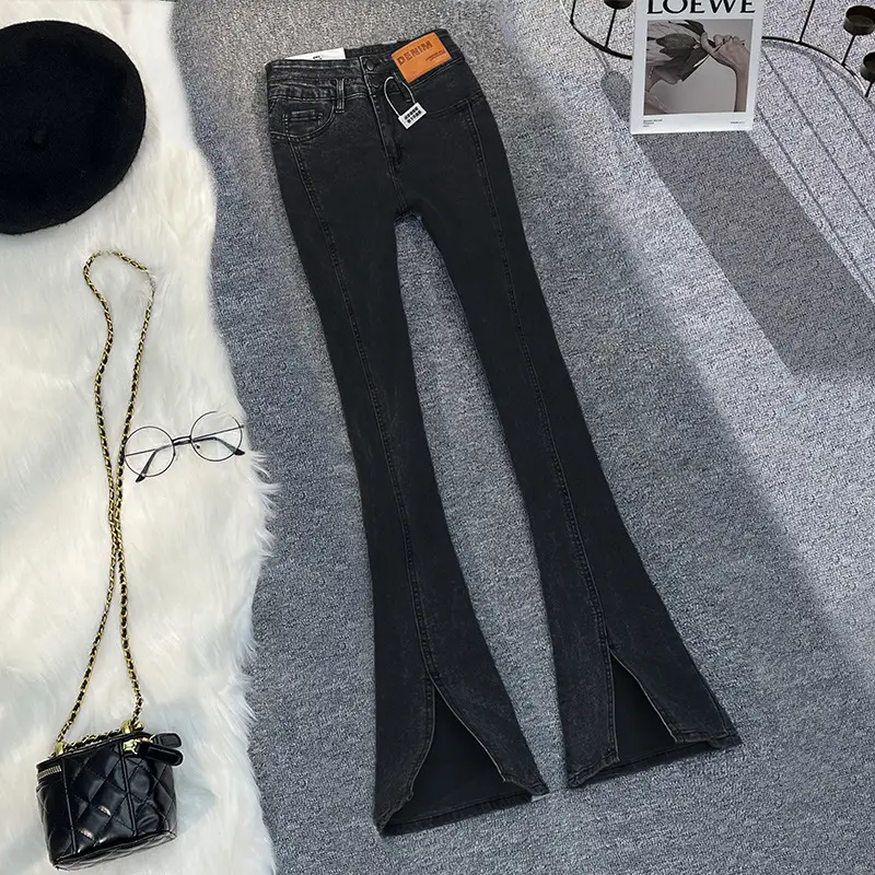 Women Split High Waist Micro-Lazy Jeans Stretch Slim Fit - Image 3