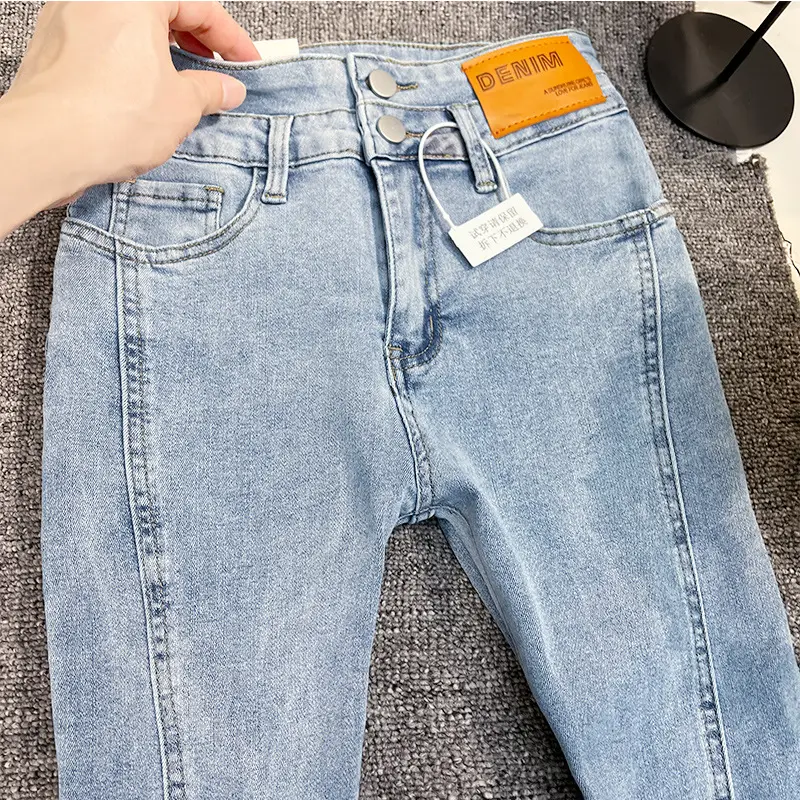 Women Split High Waist Micro-Lazy Jeans Stretch Slim Fit - Image 4