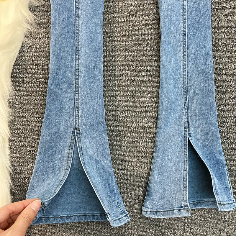 Women Split High Waist Micro-Lazy Jeans Stretch Slim Fit - Image 5