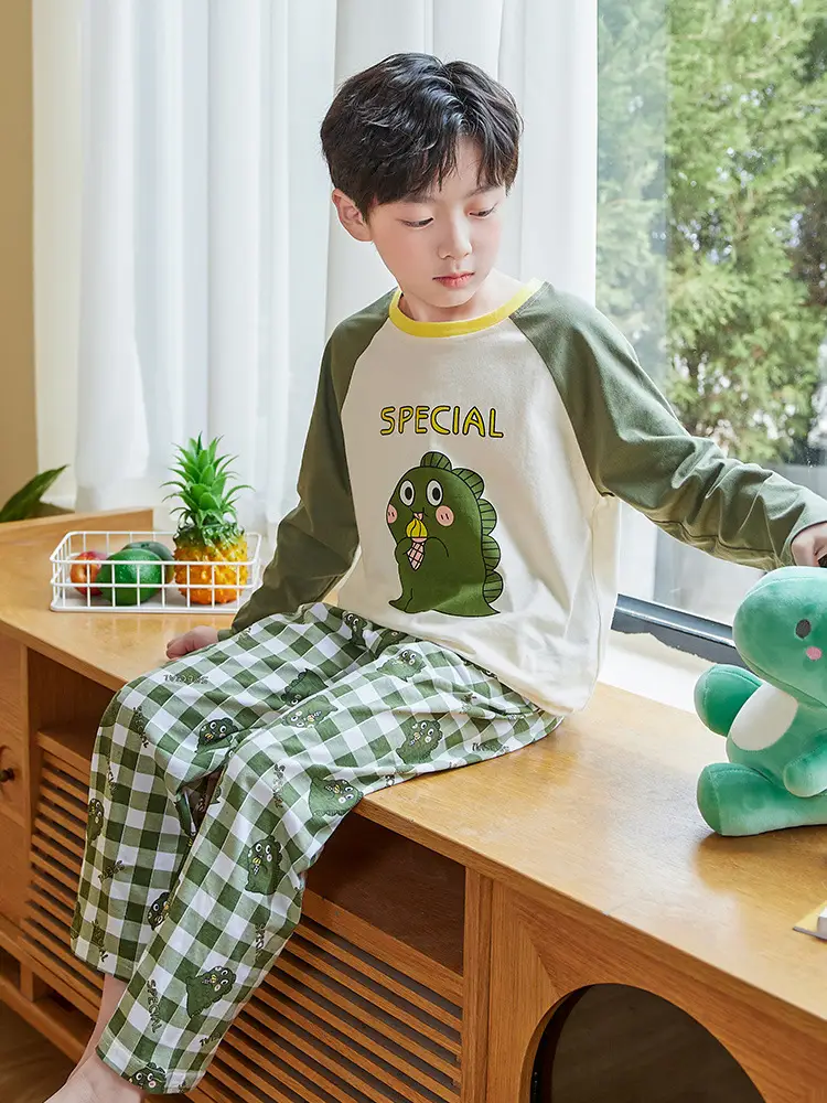 2025 Autumn Boys Cotton Pajamas Special Dinosaur Print
