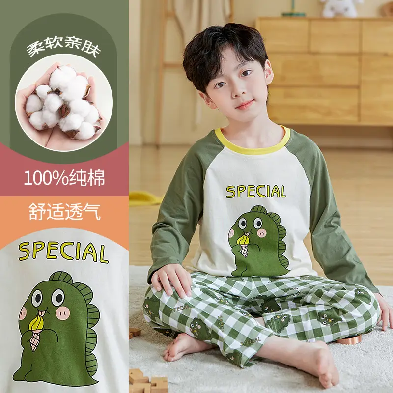 2025 Autumn Boys Cotton Pajamas Special Dinosaur Print