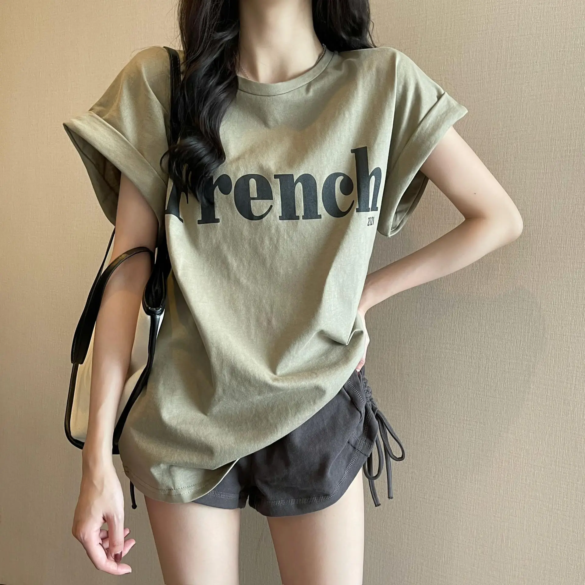 Women Frener Print Short Sleeve T-Shirt White - Image 2