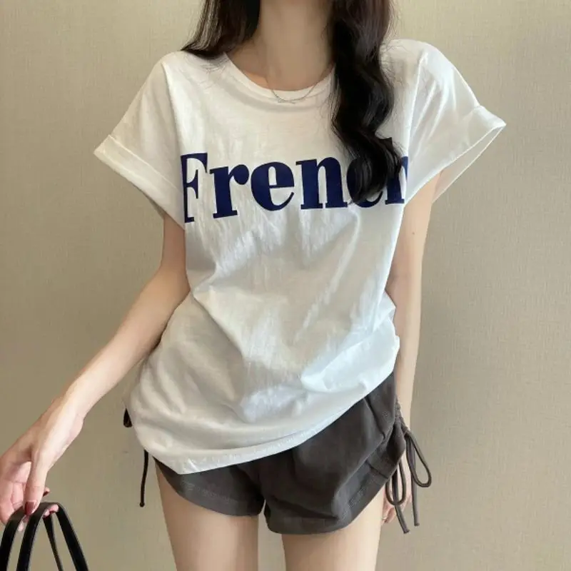 Women Frener Print Short Sleeve T-Shirt White - Image 3