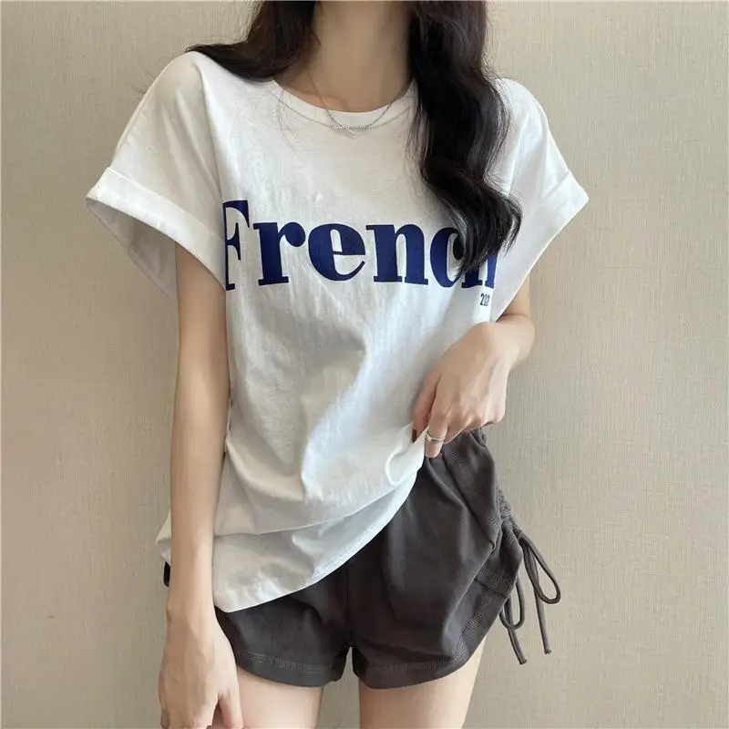 Women Frener Print Short Sleeve T-Shirt White - Image 4