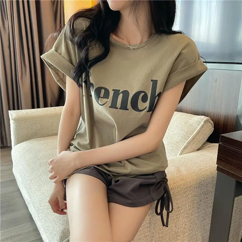 Women Frener Print Short Sleeve T-Shirt White - Image 5