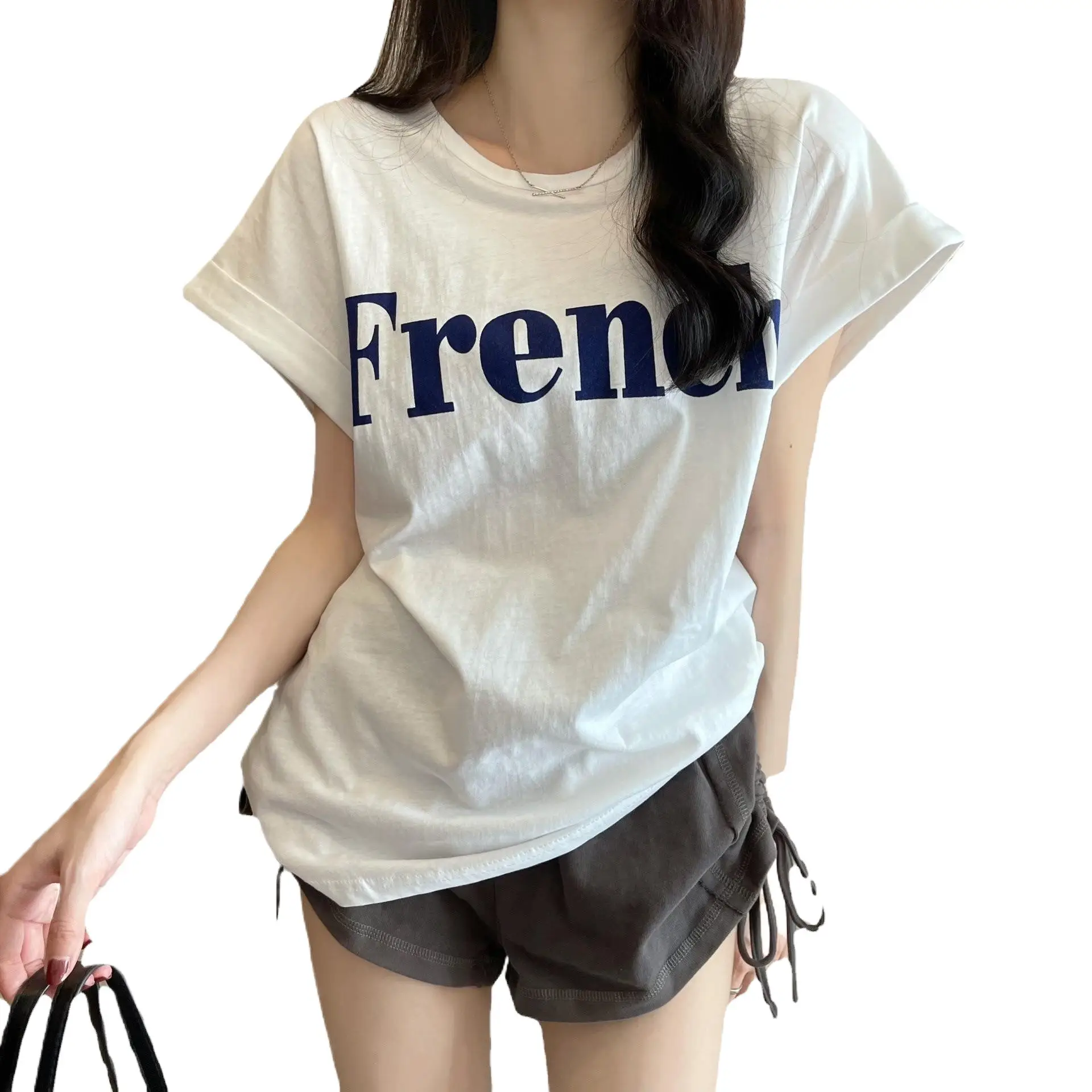 Women Frener Print Short Sleeve T-Shirt White - Image 6