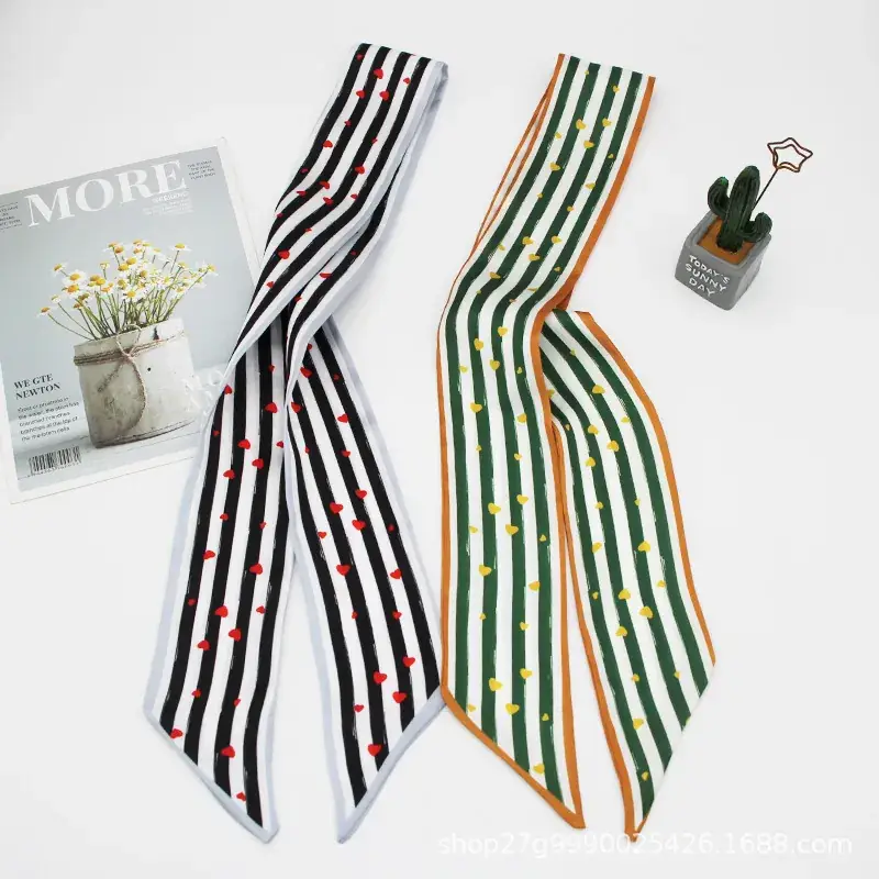 Satin Silk Tie Scarf with Stripe Design