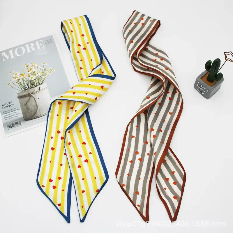 Satin Silk Tie Scarf with Stripe Design
