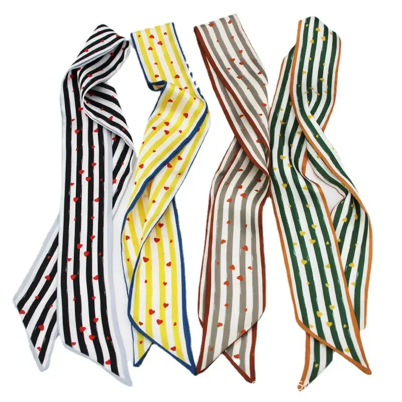 Satin Silk Tie Scarf with Stripe Design
