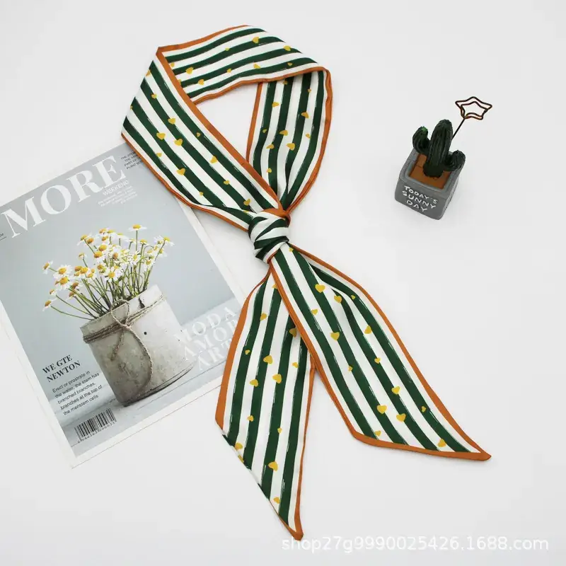 Satin Silk Tie Scarf with Stripe Design