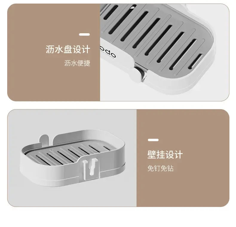 Wall-Mounted Soap Box Punch-Free Bathroom Drain Multi-Functional — feature 27
