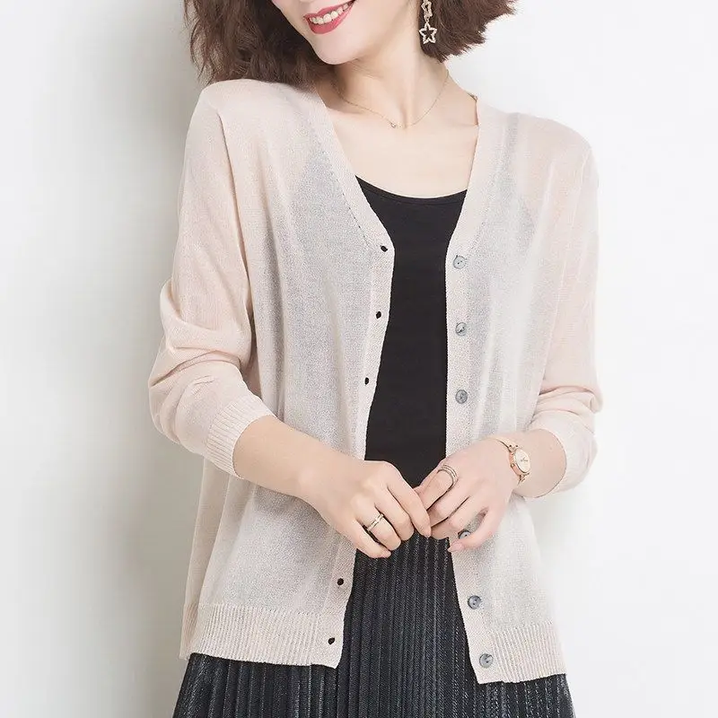 Women's Thin Knitted Cardigan Solid Color Imitation Linen Ice Silk Top Jacket - Image 7