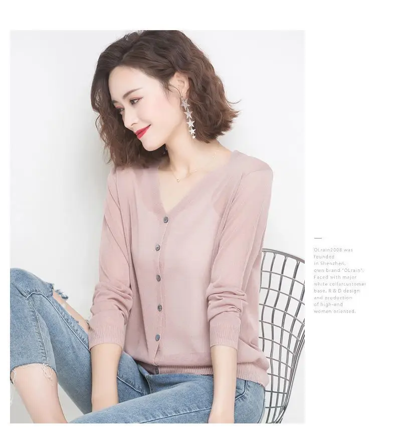 Women's Thin Knitted Cardigan Solid Color Imitation Linen Ice Silk Top Jacket — feature 10
