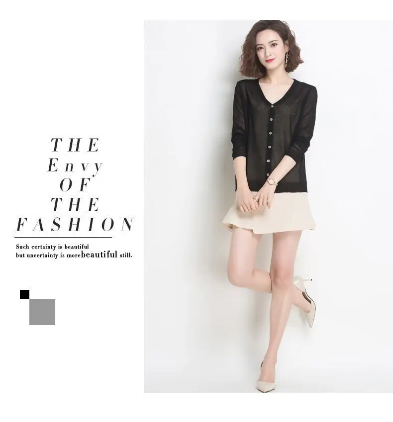 Women's Thin Knitted Cardigan Solid Color Imitation Linen Ice Silk Top Jacket — feature 16