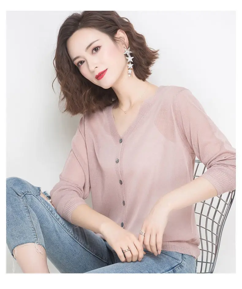 Women's Thin Knitted Cardigan Solid Color Imitation Linen Ice Silk Top Jacket — feature 4