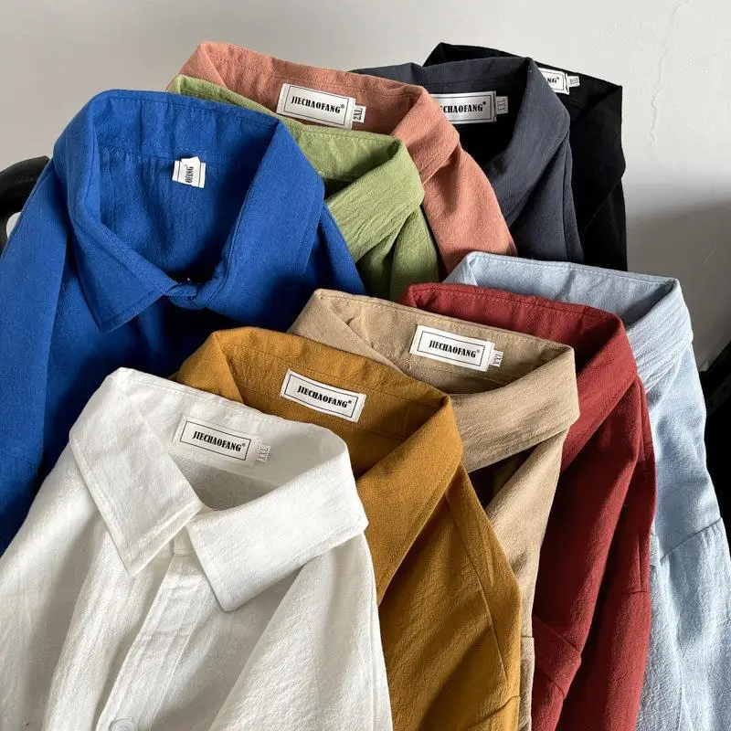 Men's Long Sleeve Linen Shirt Grey Loose Spring Autumn - Image 11