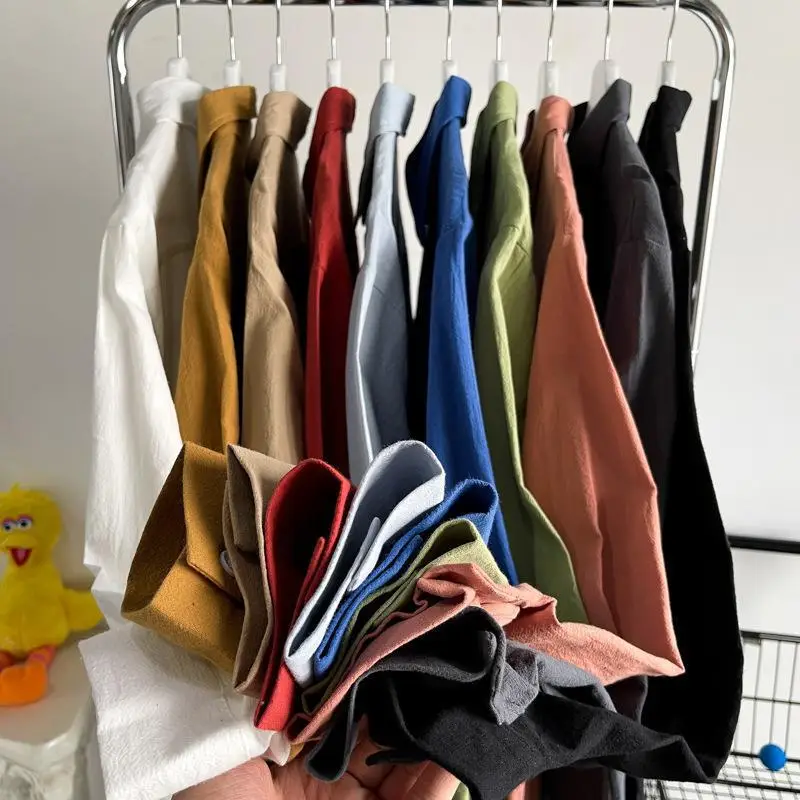 Men's Long Sleeve Linen Shirt Grey Loose Spring Autumn - Image 13