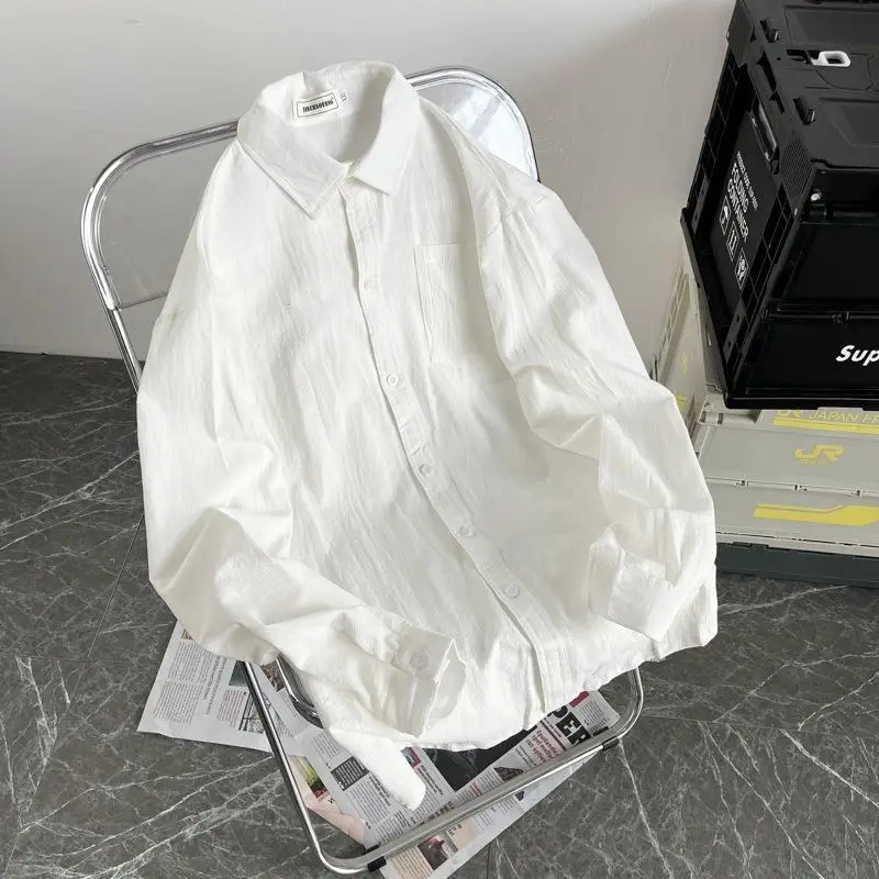 Men's Long Sleeve Linen Shirt Grey Loose Spring Autumn - Image 14