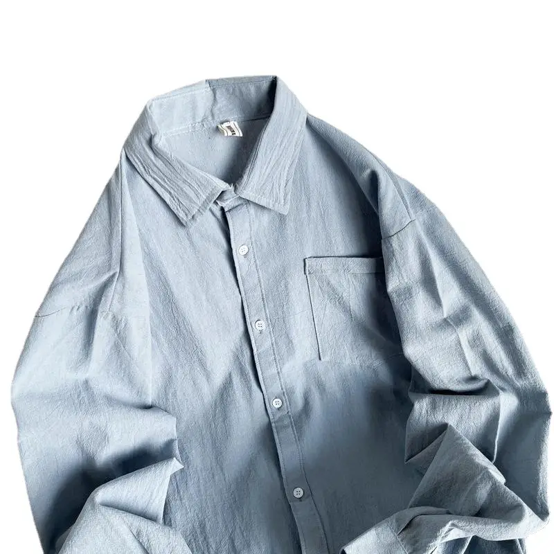 Men's Long Sleeve Linen Shirt Grey Loose Spring Autumn - Image 15