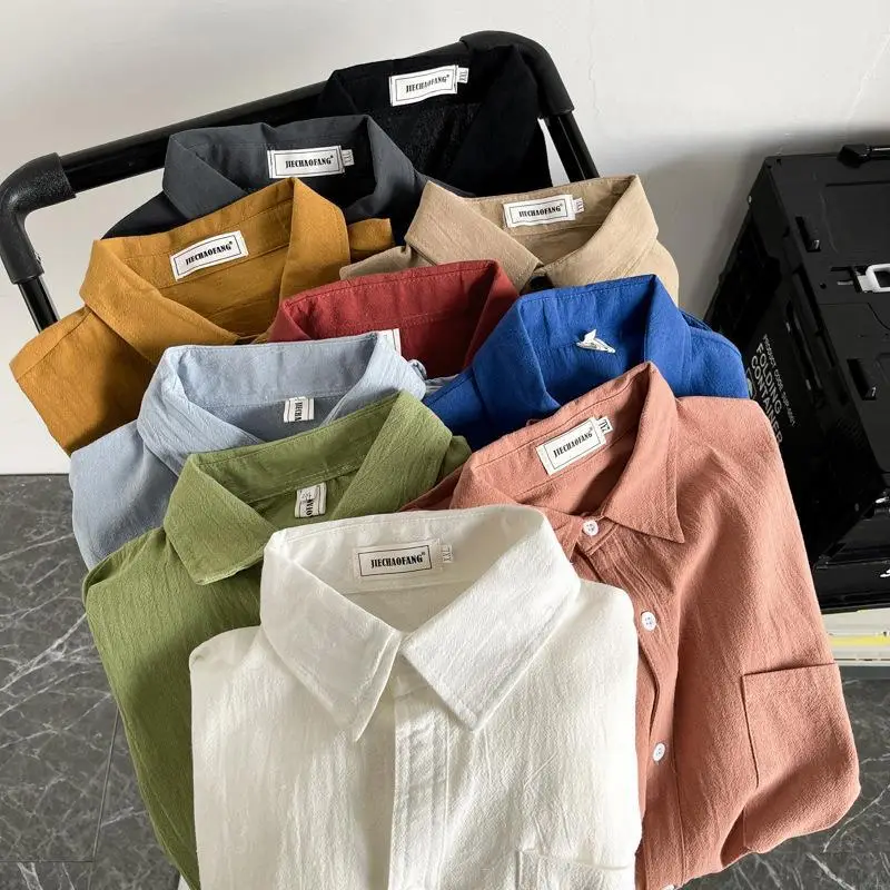 Men's Long Sleeve Linen Shirt Grey Loose Spring Autumn — feature 34