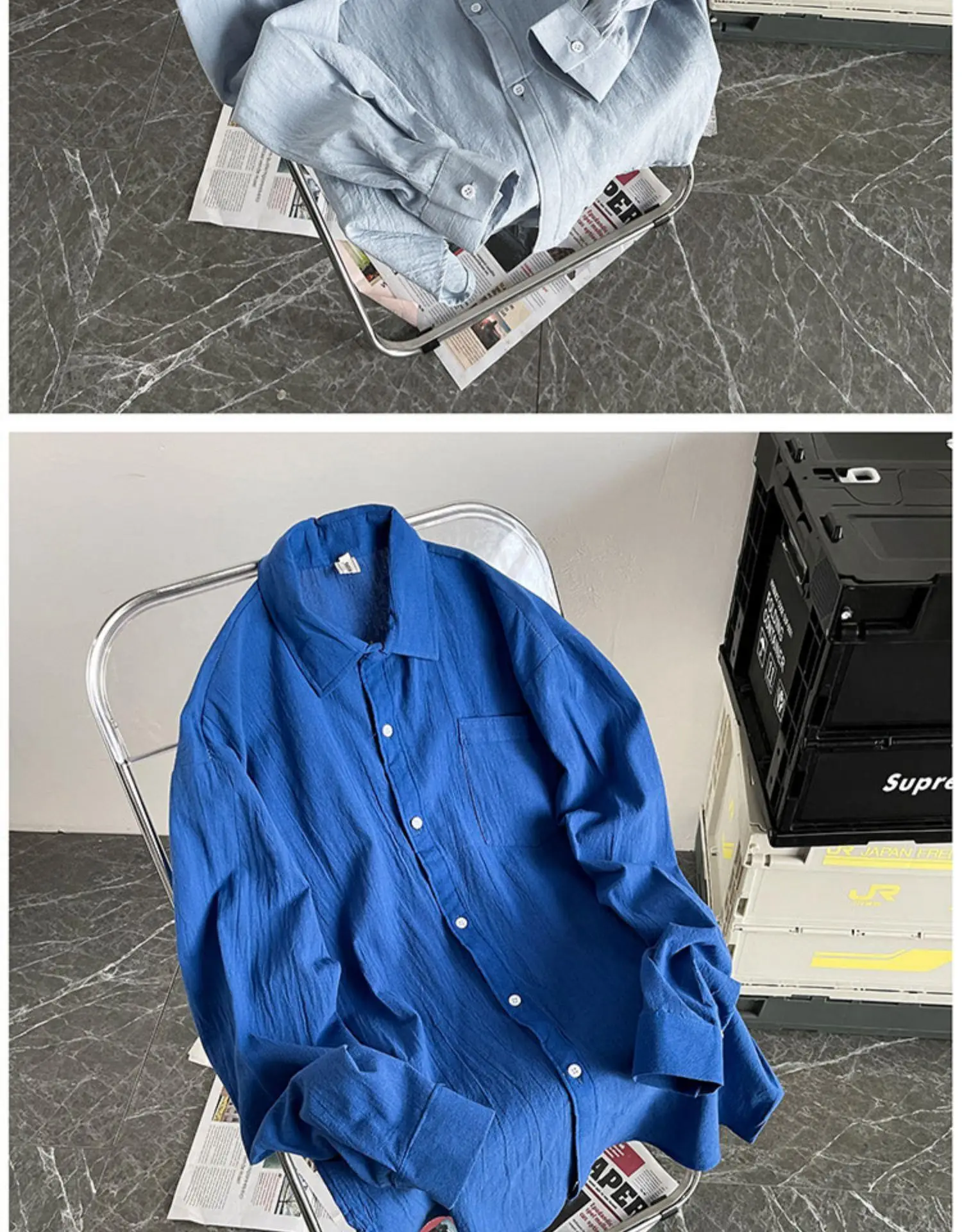 Men's Long Sleeve Linen Shirt Grey Loose Spring Autumn — feature 38