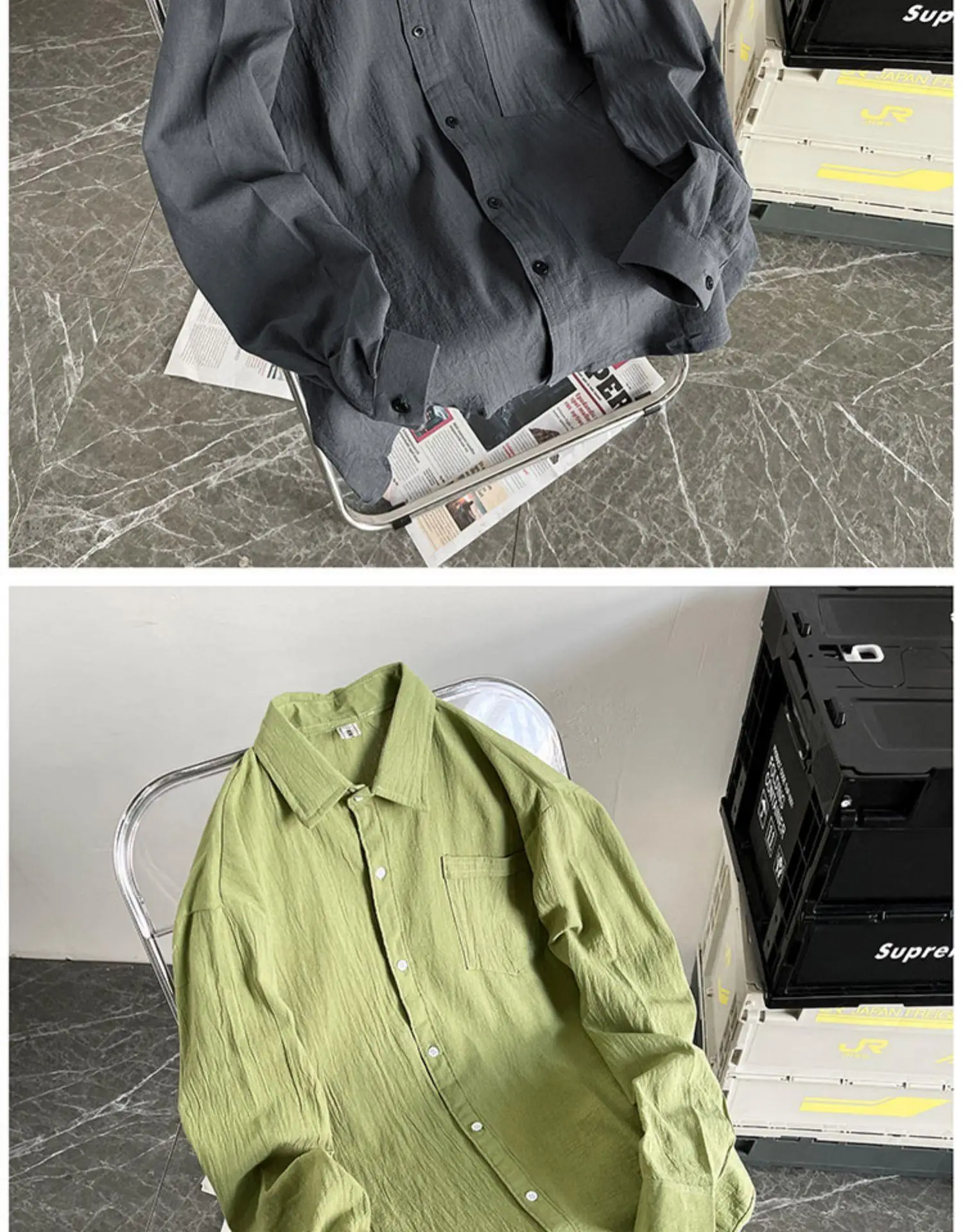 Men's Long Sleeve Linen Shirt Grey Loose Spring Autumn — feature 41