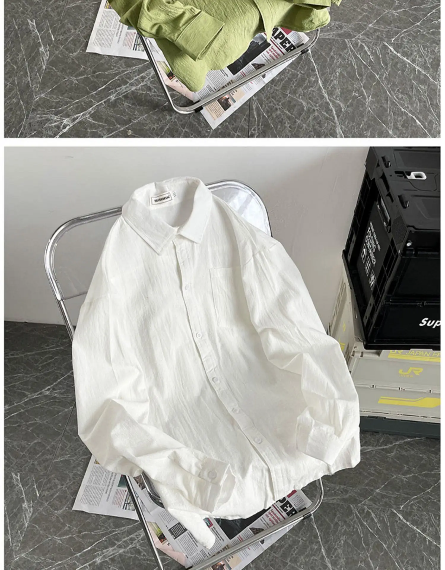 Men's Long Sleeve Linen Shirt Grey Loose Spring Autumn — feature 42