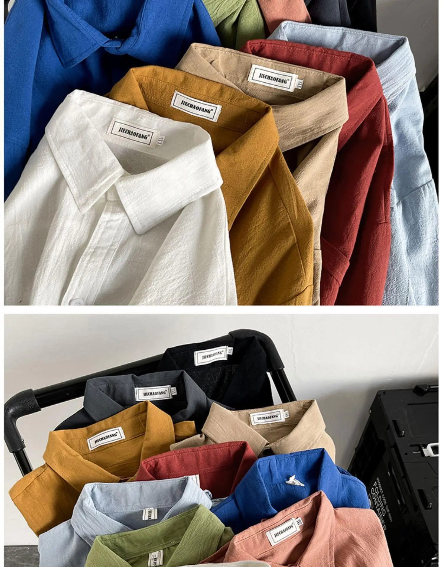 Men's Long Sleeve Linen Shirt Grey Loose Spring Autumn — feature 45