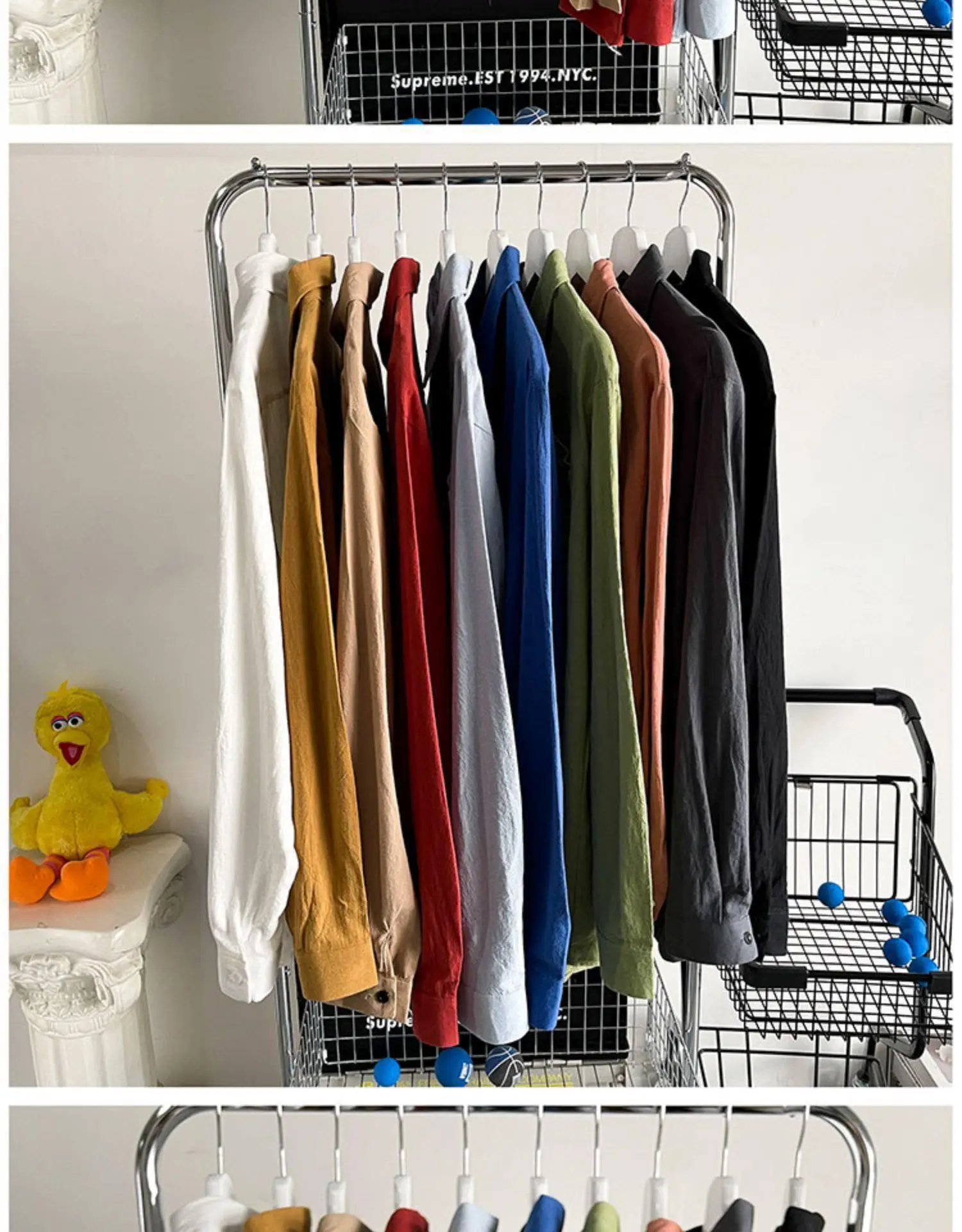 Men's Long Sleeve Linen Shirt Grey Loose Spring Autumn — feature 47