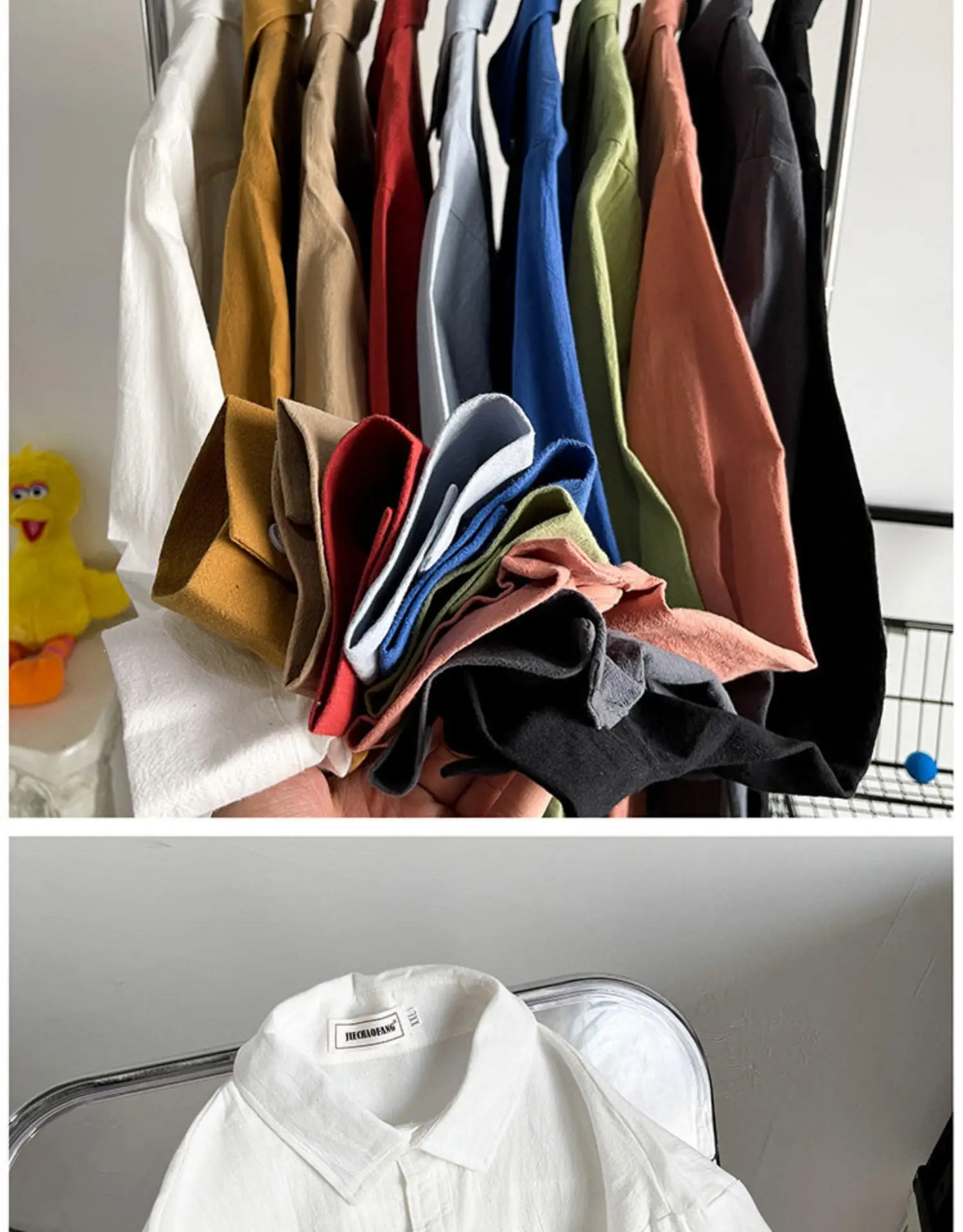 Men's Long Sleeve Linen Shirt Grey Loose Spring Autumn — feature 48