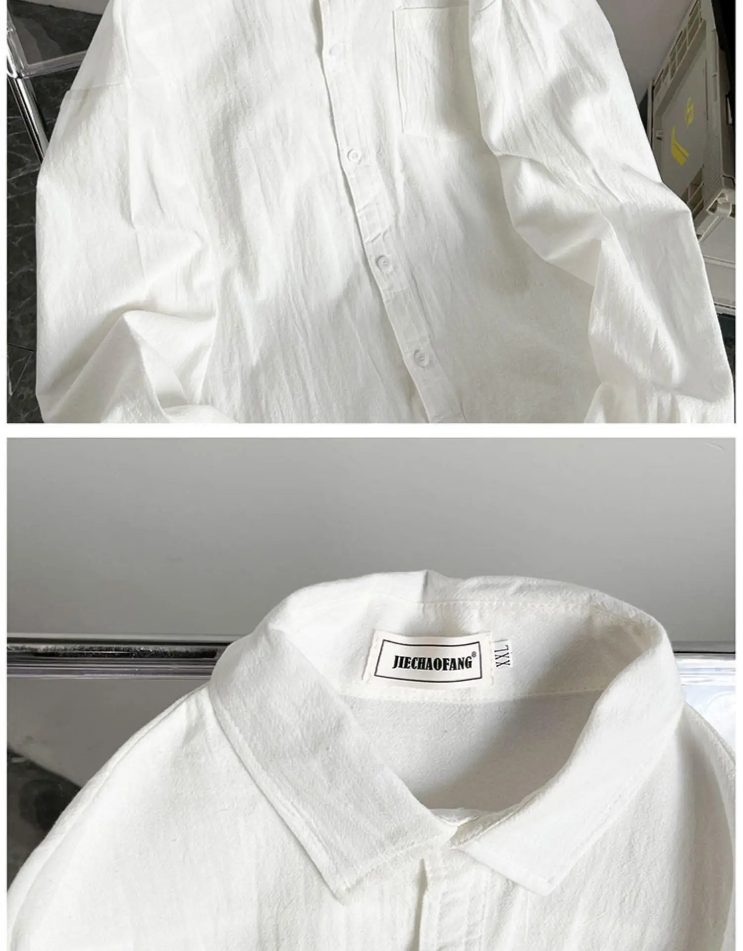 Men's Long Sleeve Linen Shirt Grey Loose Spring Autumn — feature 49