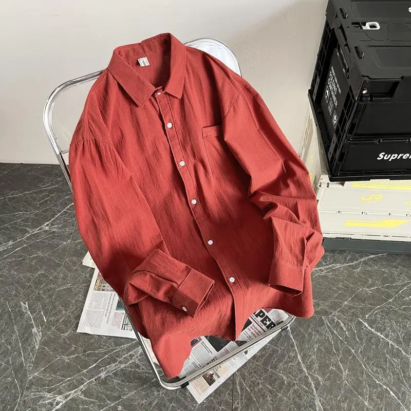 Men's Long Sleeve Linen Shirt Grey Loose Spring Autumn - Image 10