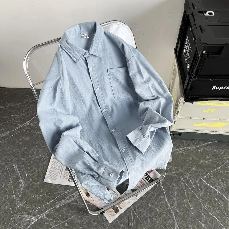 Men's Long Sleeve Linen Shirt Grey Loose Spring Autumn - Image 3