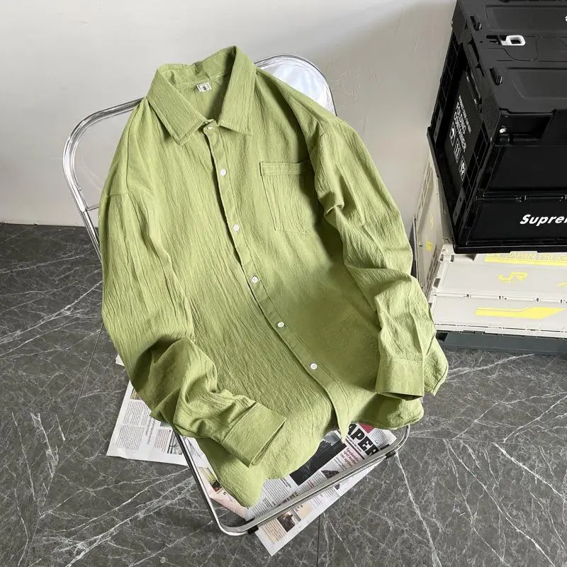 Men's Long Sleeve Linen Shirt Grey Loose Spring Autumn - Image 5