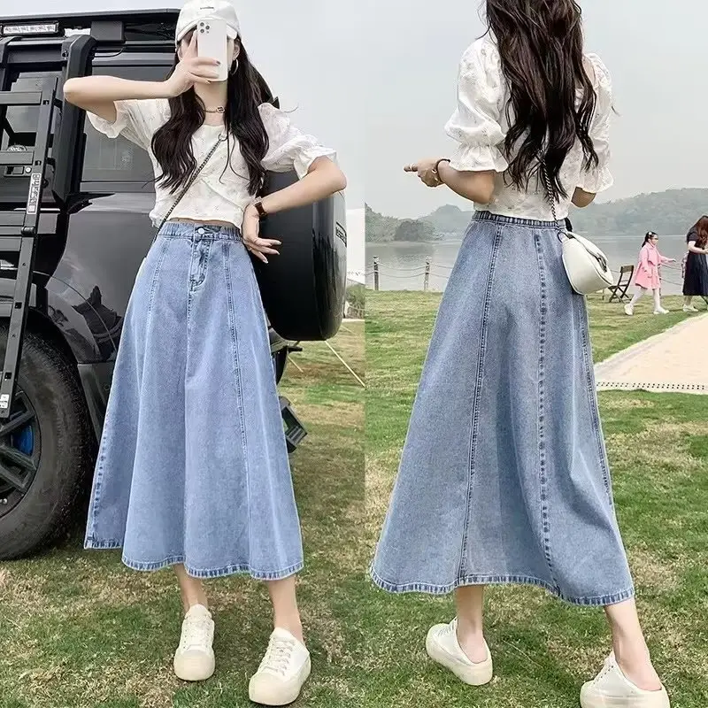Women Jeans Long Skirt High Waist A Line Spring - Image 3