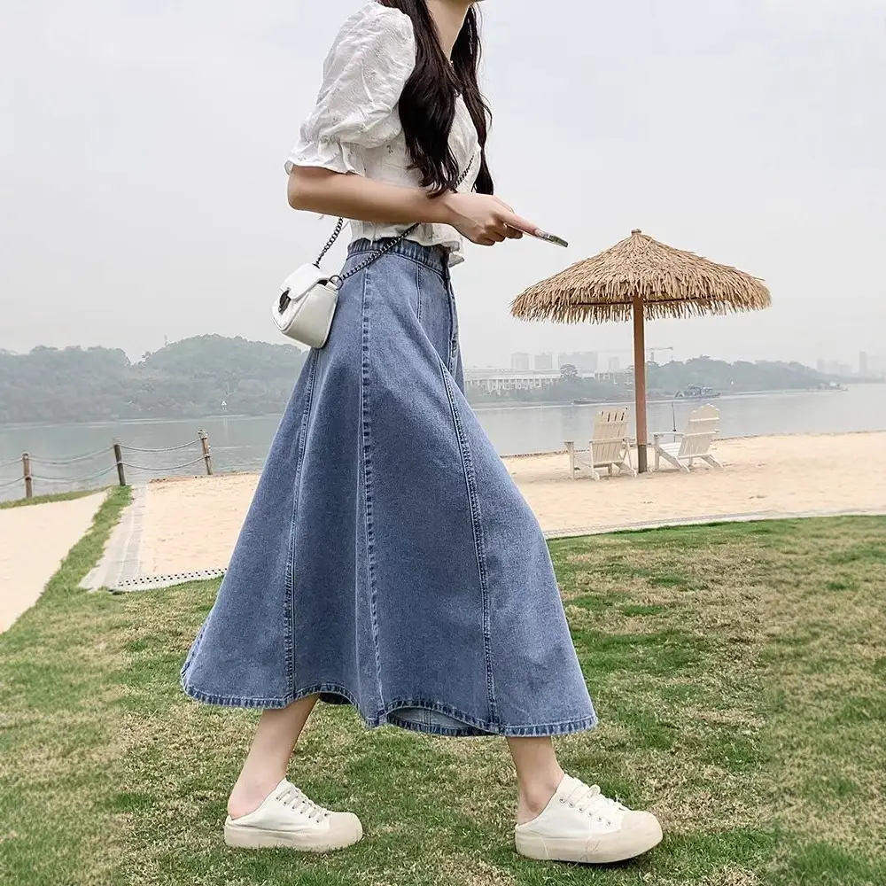 Women Jeans Long Skirt High Waist A Line Spring - Image 4