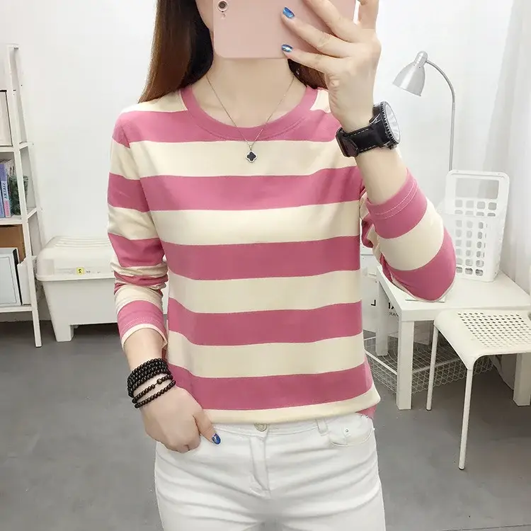 Women Long Sleeve Striped T-Shirt Orange Teal Plus Size - Image 21