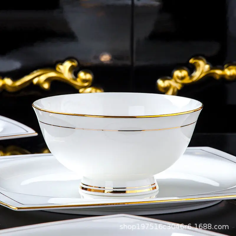 Golden Edge Bone China Rice Bowl High Grade White Jingdezhen - Image 3