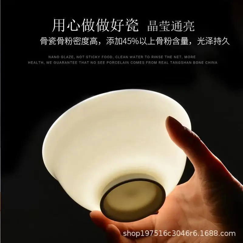 Golden Edge Bone China Rice Bowl High Grade White Jingdezhen - Image 5