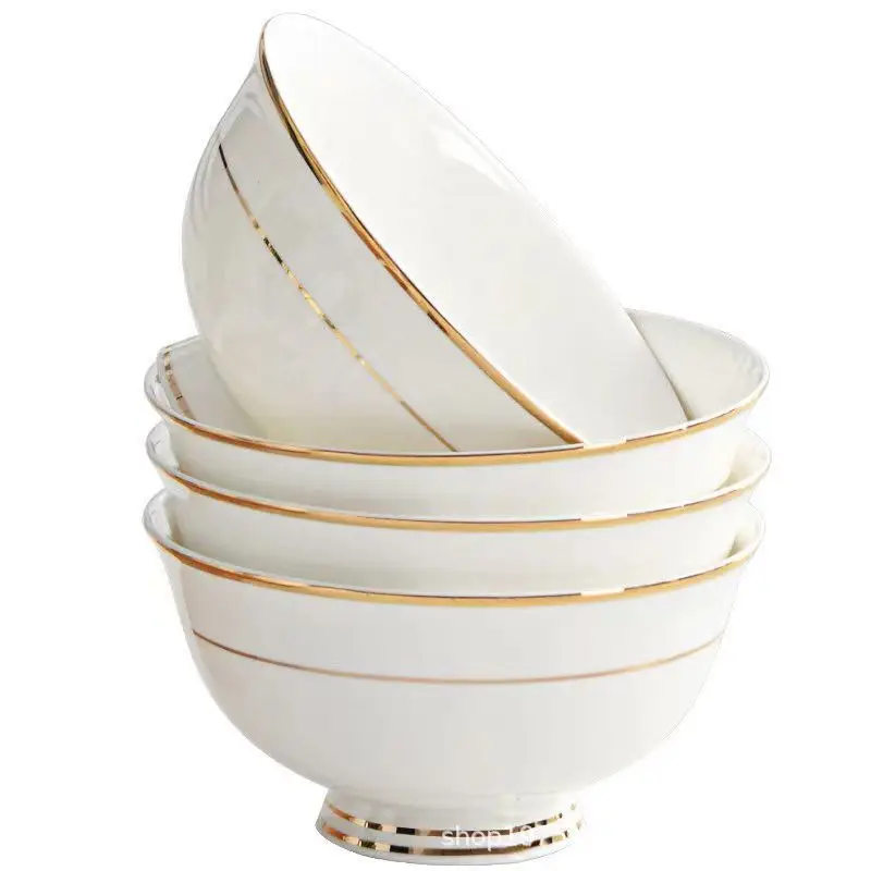 Golden Edge Bone China Rice Bowl High Grade White Jingdezhen - Image 6