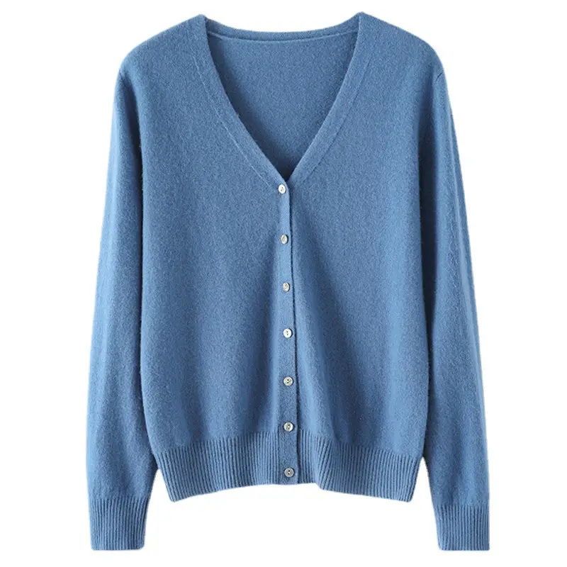 Women's Brown Knitted V-Neck Cardigan Long Sleeve - Image 25